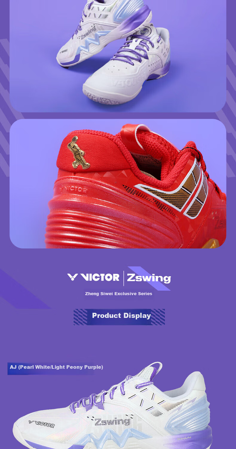 VICTOR Victory Badminton Shoes Zheng Siwei Comfortable Cushioning P8500NL ZSW Pearl White/Light Peony Purple Size 37 4