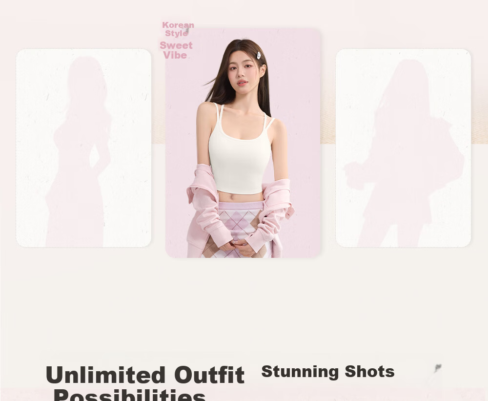 SecretWorld Zhao Jinmai Style Women's Camisole with Chest Pad, Bra-Free Integrated Back Design, White Outerwear and Innerwear 5