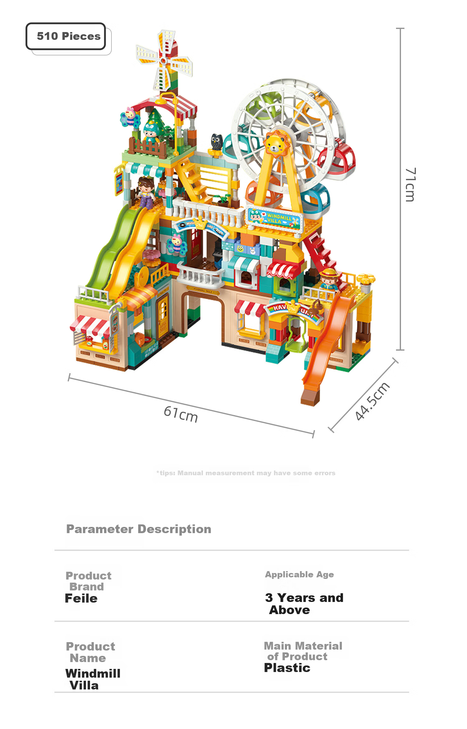 FEELO Compatible LEGO Large Building Blocks Children's Assembly Toy Boys Girls Birthday Gift Windmill Villa Y42007 Bucket 14
