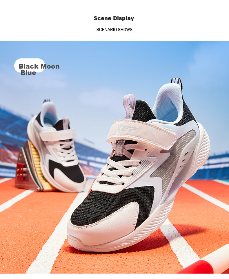 XTEP Kids Hydrogen Wind 8.0 Lite Sports Running Shoes Girls Breathable Comfortable Mesh Running Shoes Black/Moon Blue Size 40 2
