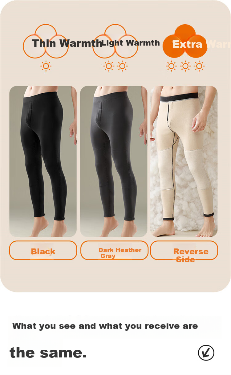 LangSha Men's Autumn Winter Thermal Pants Fleece Lined Wool Knee Protection Plus Size Cold Resistant Cotton Knit Long Johns 14