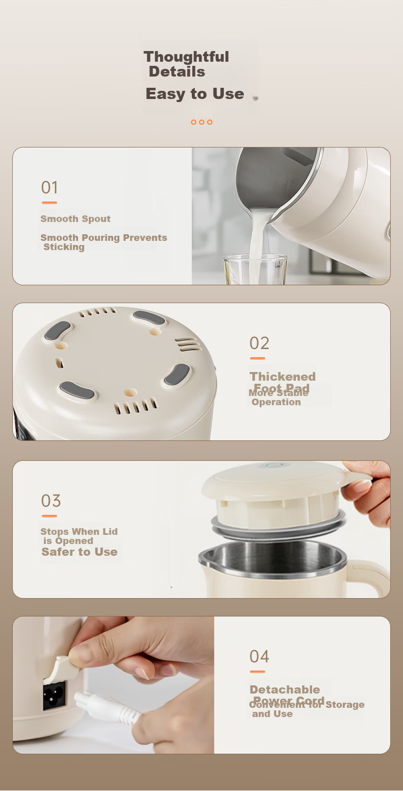 AUCMA Steel Lid Soy Milk Maker Small 1-3 Person Multigrain Blender Hands-Free Baby Food Processor 1L Fully Automatic No-Cook Silent Filter-Free Rice Cereal Machine M55 12