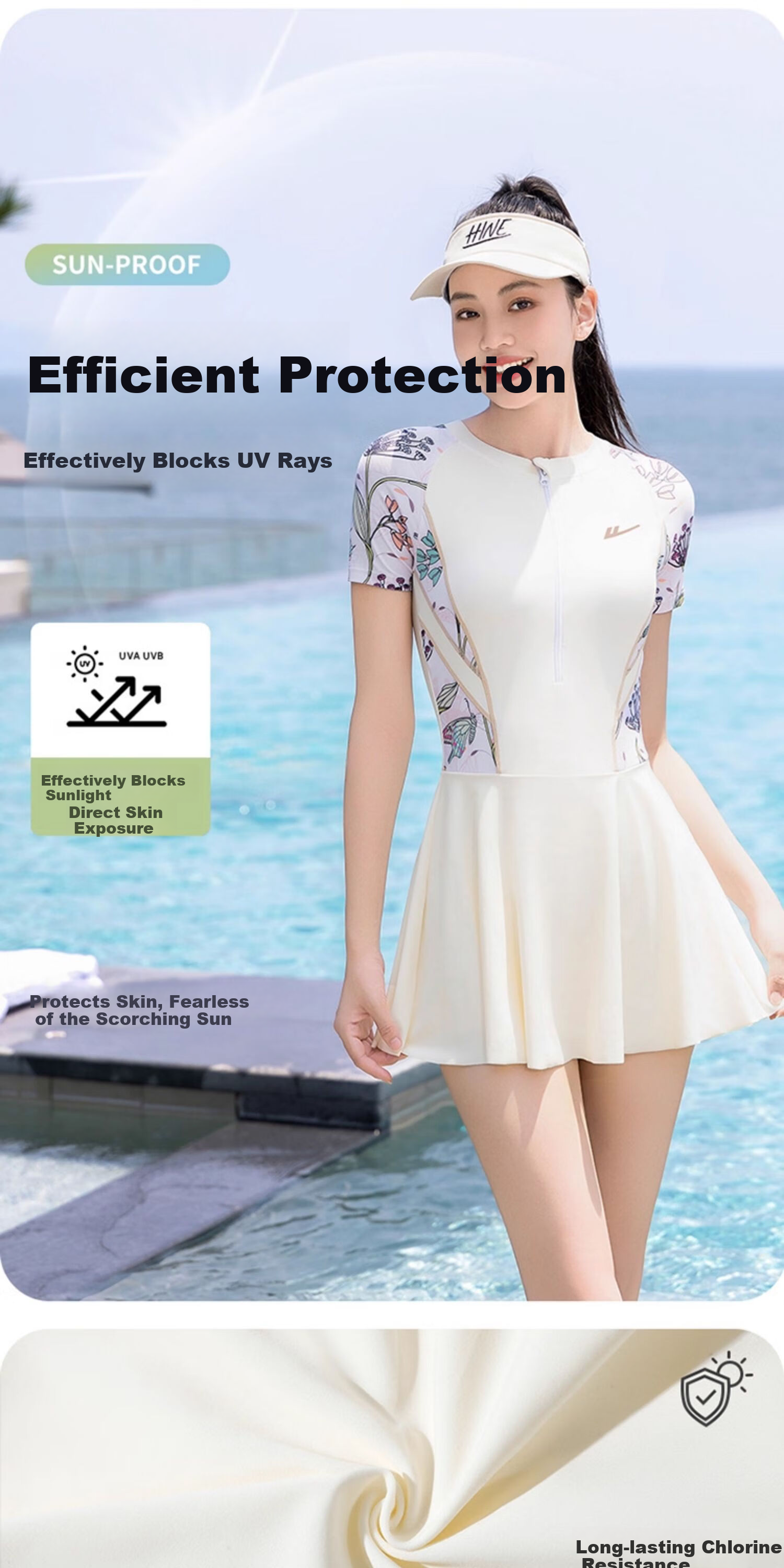 Huili One-Piece Swimsuit for Women, Plus Size, Slimming, Conservative, Suitable for Hot Springs, Swimwear 15011H1L White L 3