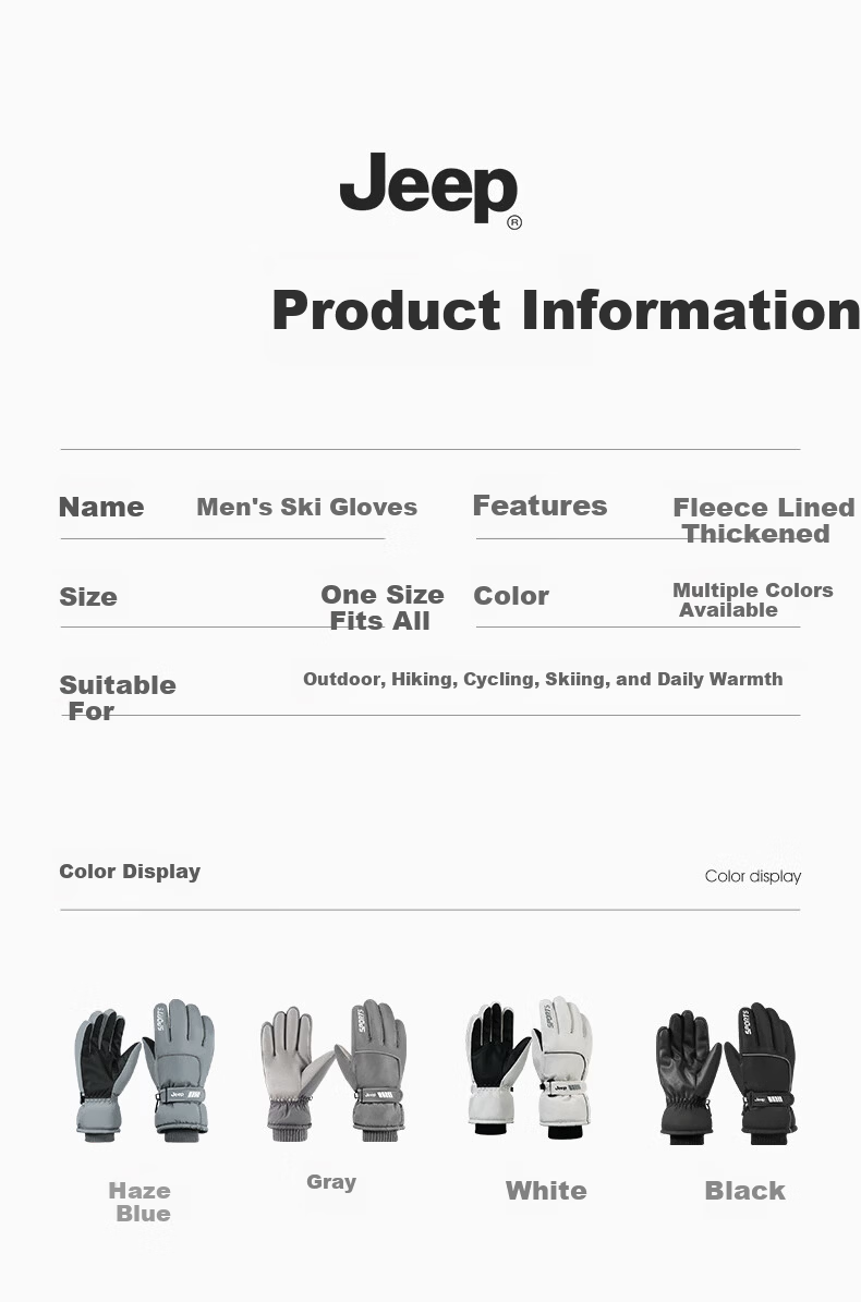 JEEP Winter Ski Gloves for Men, Thermal Waterproof Fleece-Lined Touchscreen Windproof Gloves, Black 5