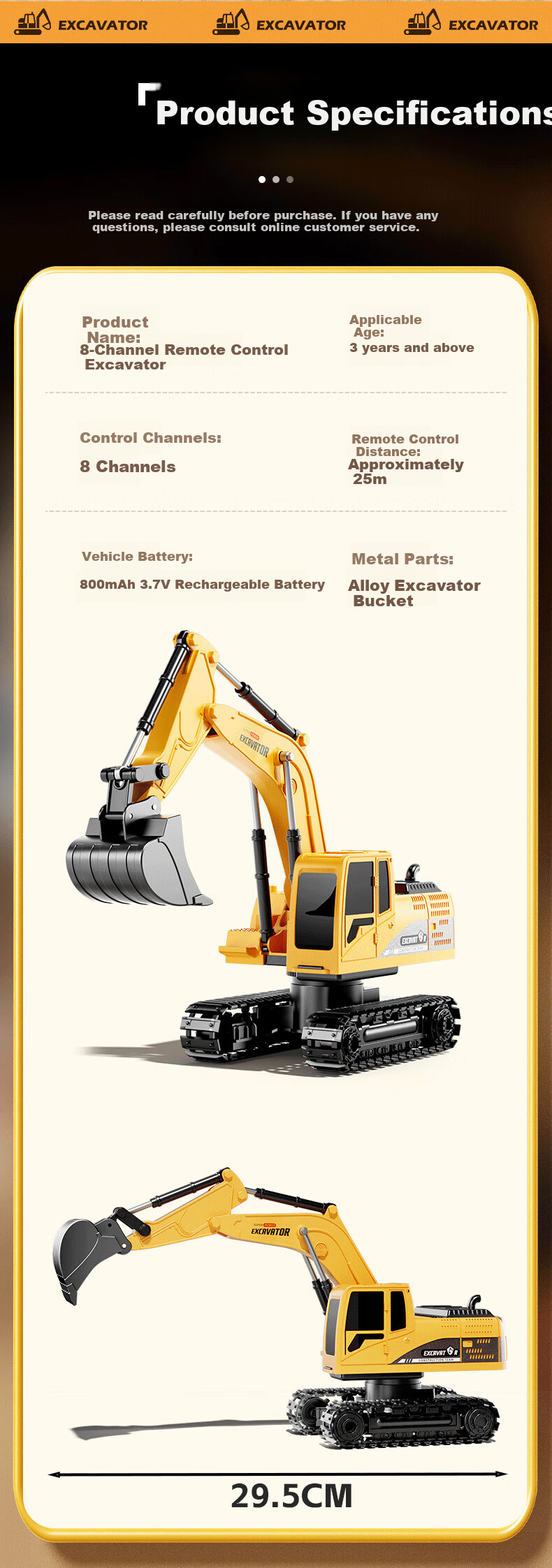 LIVING STONES Alloy Remote Control Excavator Toy for Boys Aged 3-14, Electric Digger Construction Vehicle, Birthday And Children's Day Gift 10