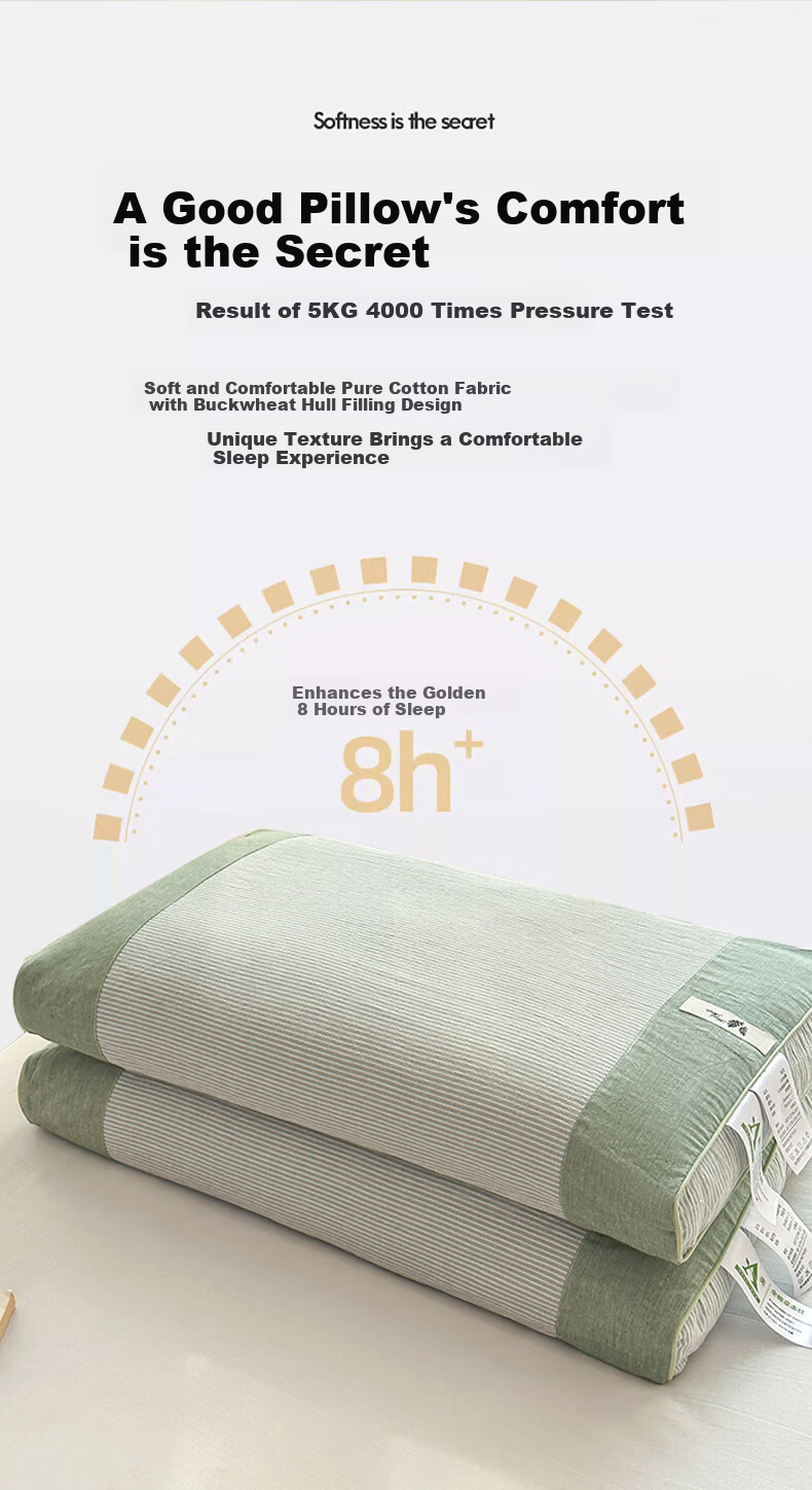 Yalu Pure Buckwheat Pillow Neck Support Sleep Aid Cotton Pillow Core Single Summer Student Sea Salt Blue Pack of One 2