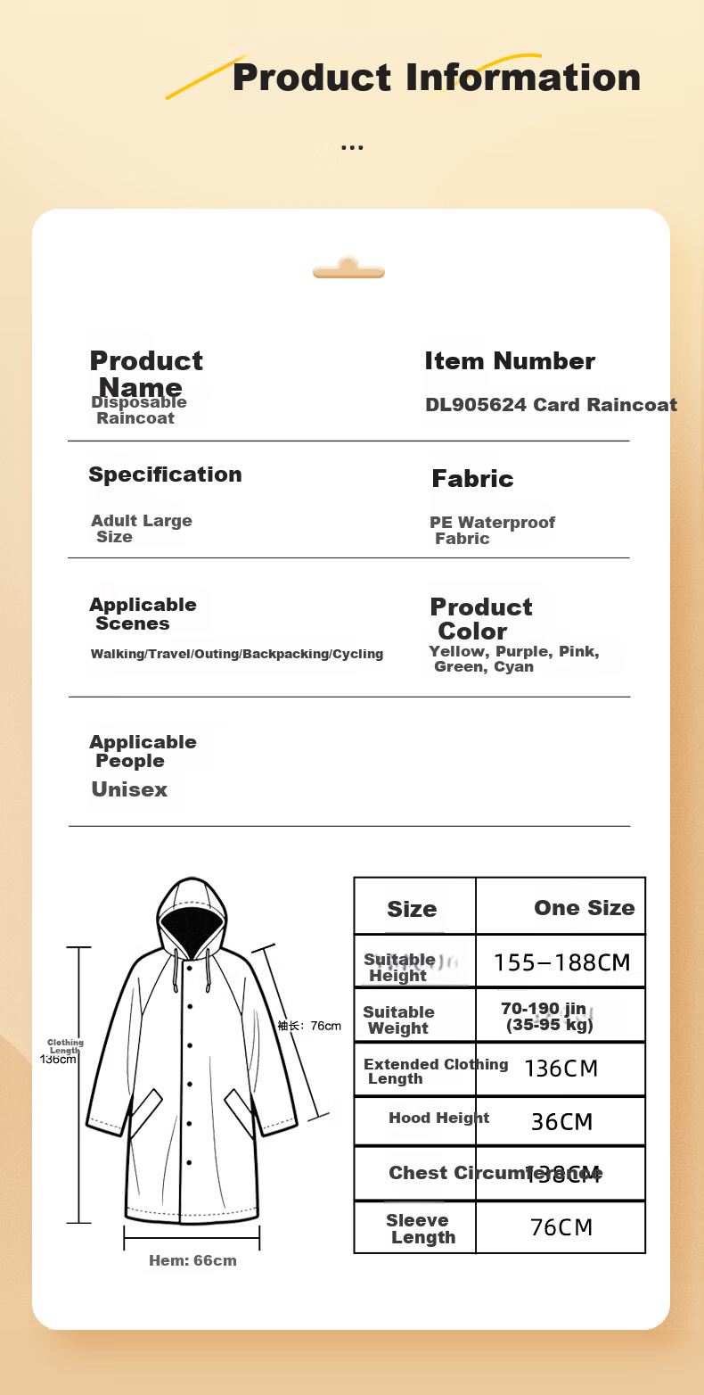 Deli Disposable Thickened Portable Card Raincoat with Hood for Electric Motorcycle Rainproof Hiking 5-Pack 7