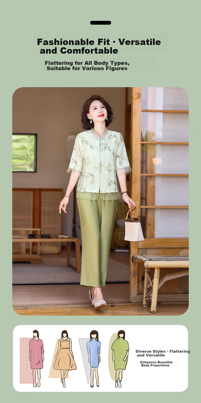 Hengyuanxiang Middle-Aged And Elderly Women's Clothing, 2026 New Style for Ages 50-60 And 70, Fashionable Mom Outfit, Summer Wear, New Chinese-Style National Trend Short-Sleeve Set 3