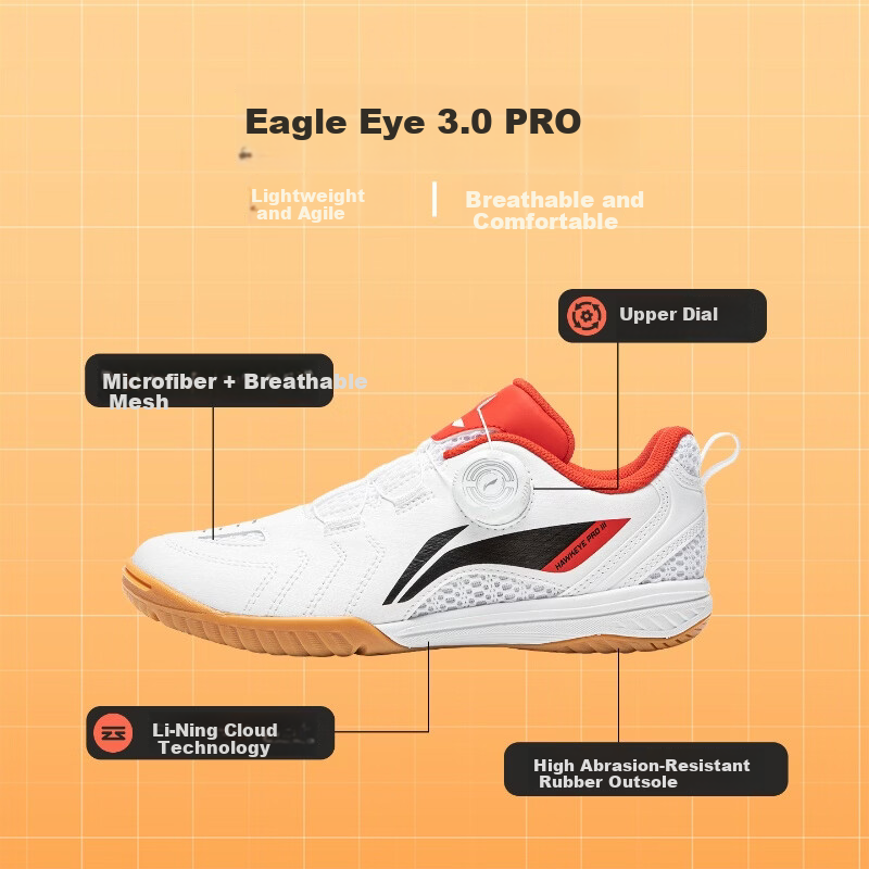 LI-NING Kids Table Tennis Shoes Youth Professional Rubber Sole Training Competition Sports Shoes Standard White/Flame Red Size 31.5