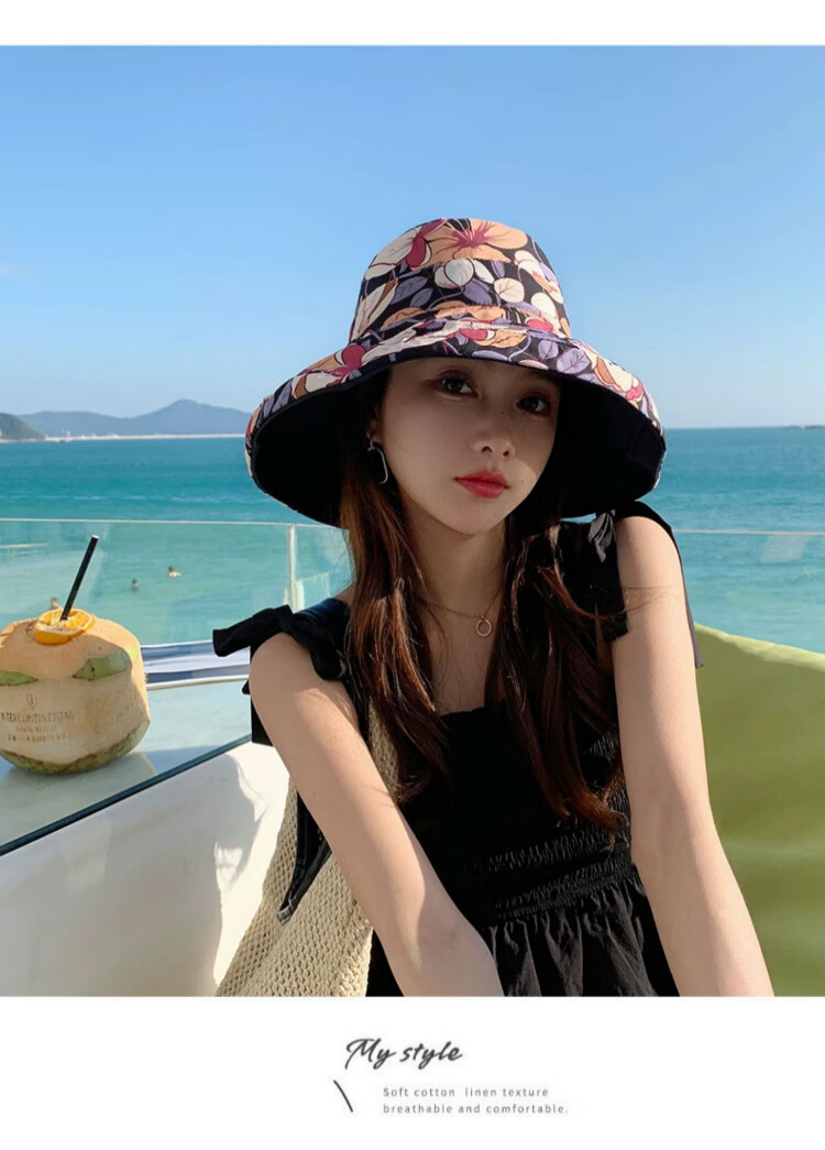 Xueqiman Double-Sided Sunshade Fisherman Hat for Women, UV Protection, Spring and Summer Outdoor Travel, Face-Covering Wide Brim, Foldable Sun Hat 15