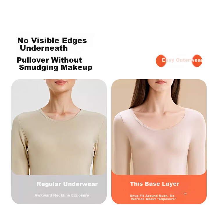 MiiOW Women's Skin Care Ultra-Lightweight Seamless Slim Fit Wide Neck Autumn Winter Thermal Underwear Set 12