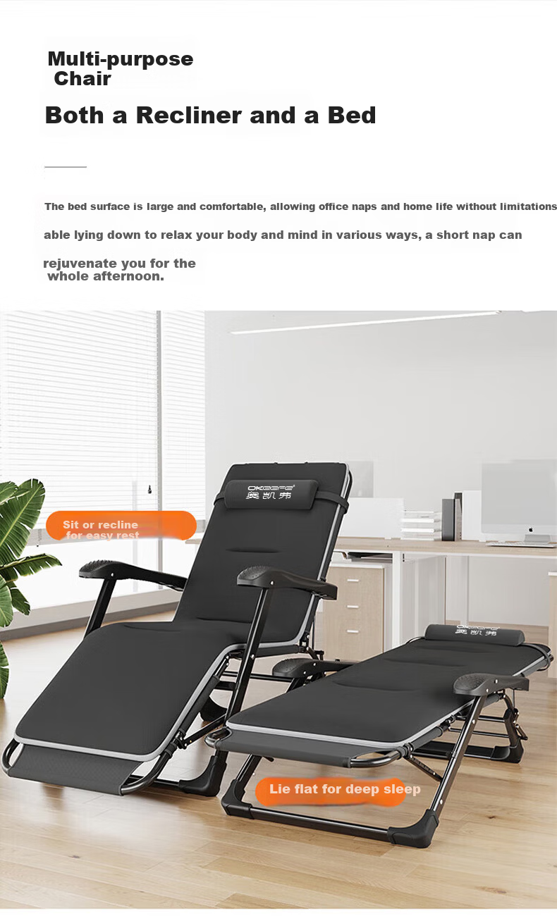 OKeefe Folding Bed Recliner Single Office Nap Bed Folding Chair Nap Chair Camp Bed Nap Sleeping Bed Sit and Lie 3