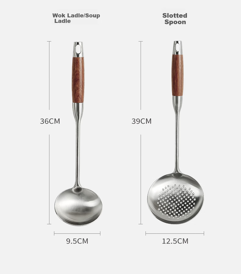 Momi Premium Stainless Steel Soup Spoon Large Cooking Spoon Extended Wooden Handle High Temperature Resistant Household Ladle 9