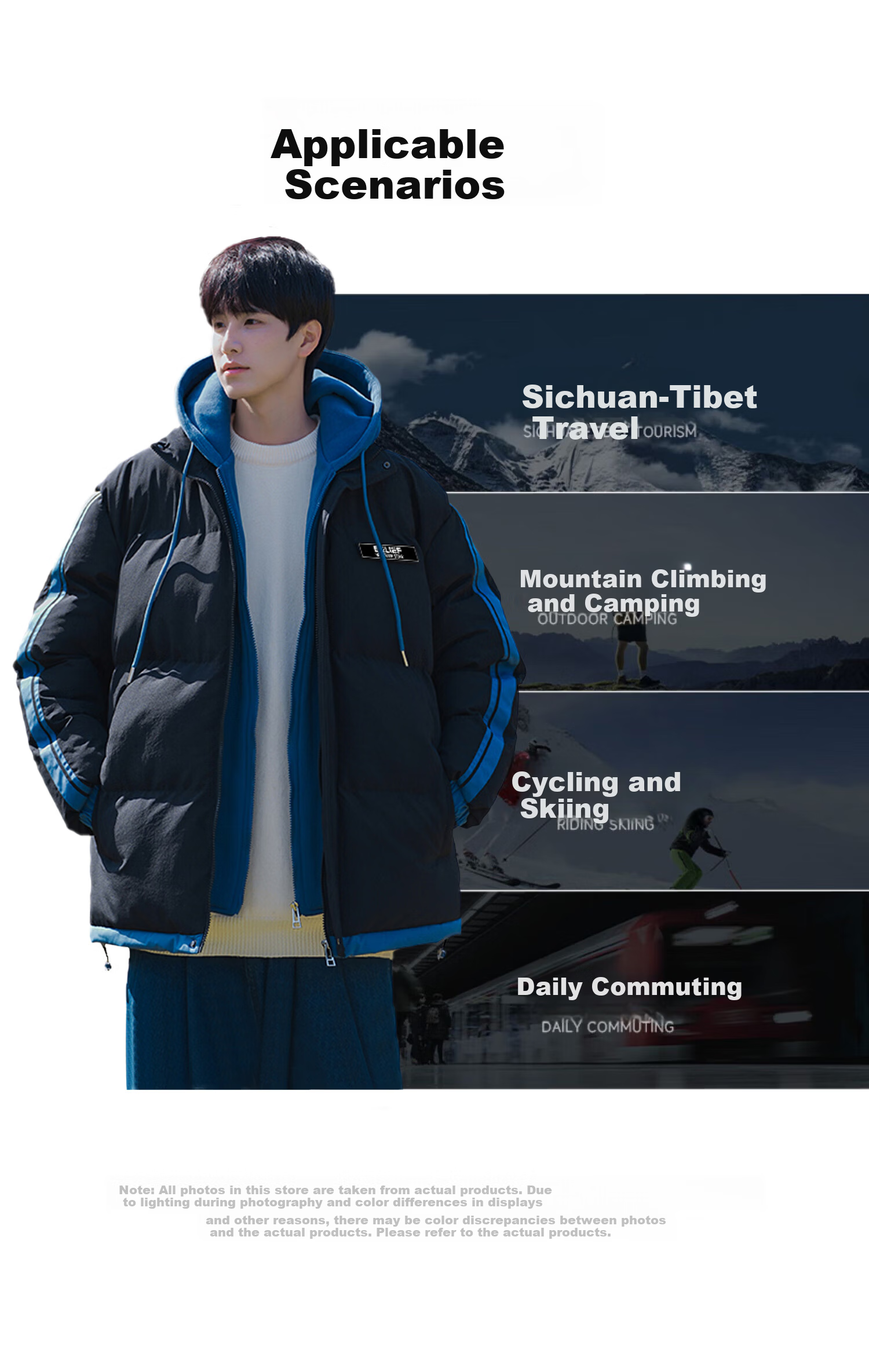 Warrior Men's Winter Thickened Cotton Padded Jacket Hooded Black 3XL 5