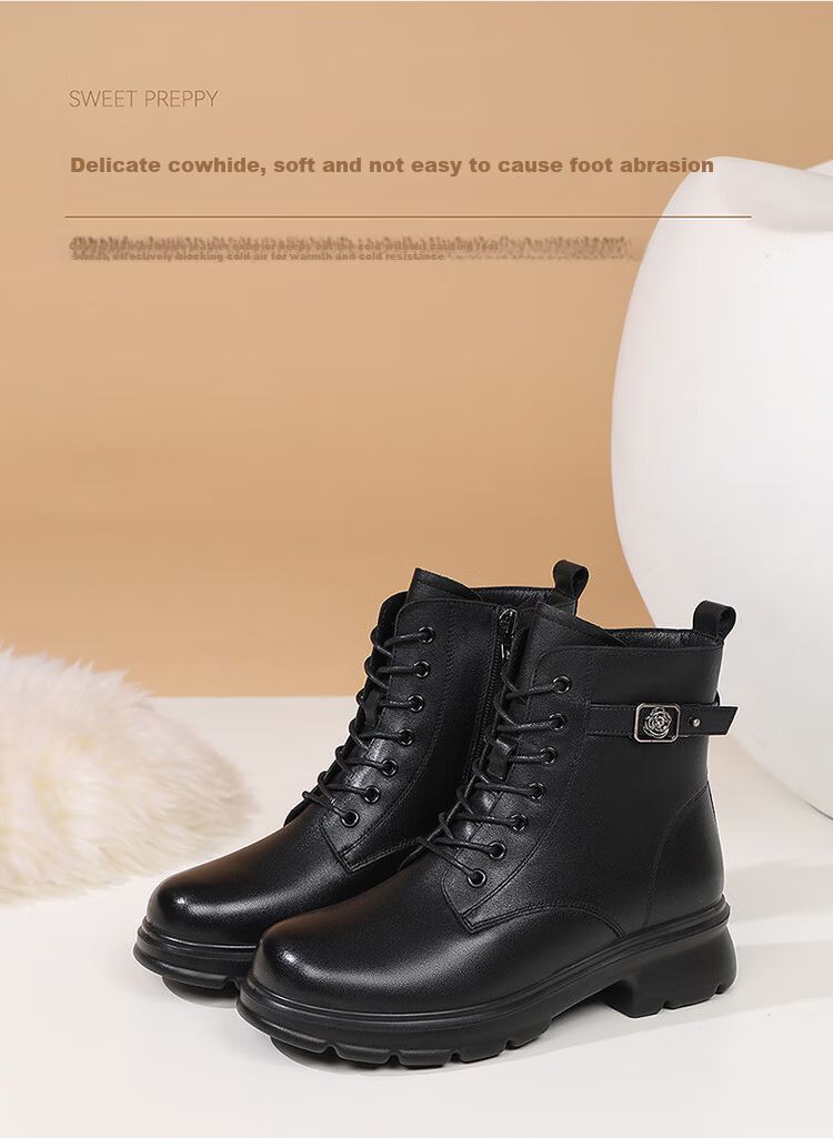 Red Dragonfly Women's Martin Boots Winter British Style Soft Cotton Plush High-top Ankle Boots WTC457131C Black Size 35 4