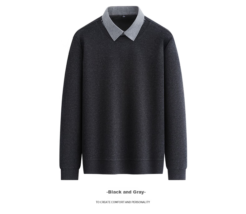 Hengyuanxiang Men's Autumn New Fake Two-Piece Knit Sweater, Business Casual Fleece-Lined Pullover for Young and Middle-Aged Men 19