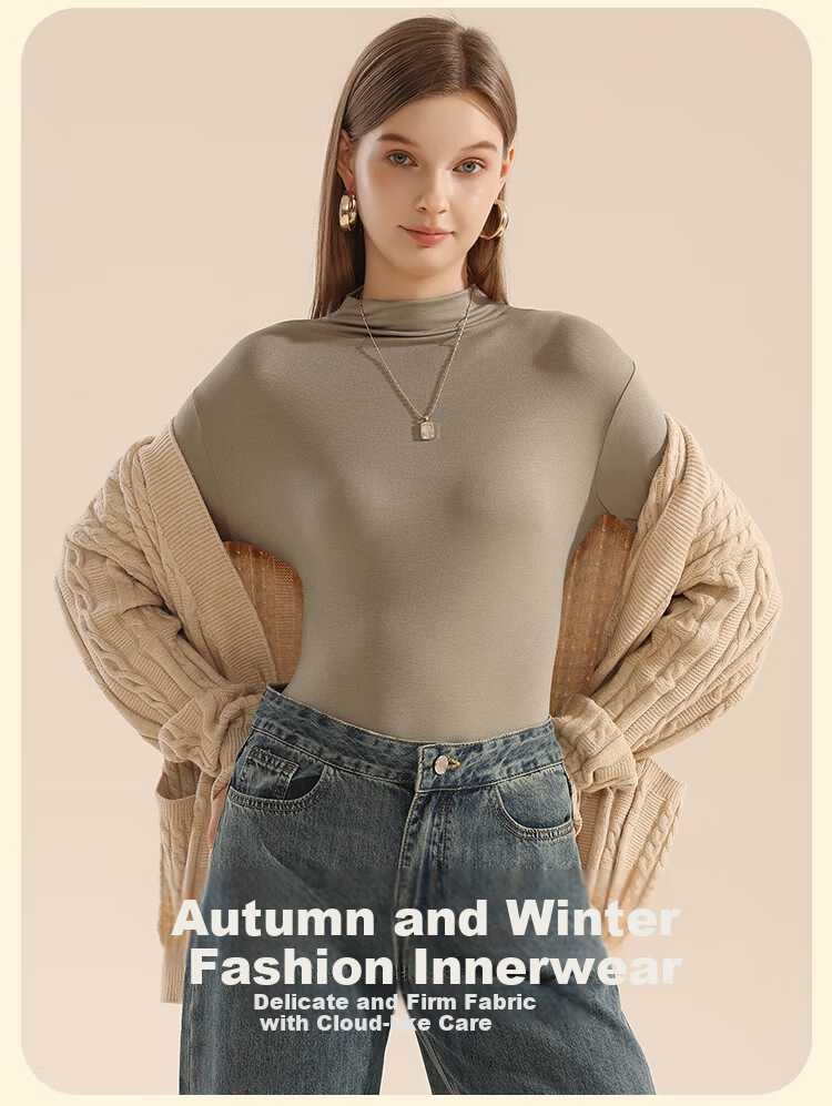 MiiOW Women's Thermal Base Layer Long Sleeve Turtleneck Slim Fit Versatile Outerwear White L 10
