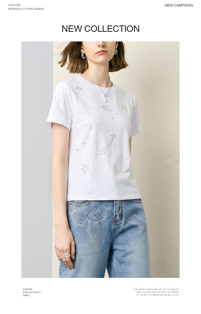 Yanyu White Short Sleeve T-Shirt Women 2026 Summer Round Neck Loose Casual Basic High-End Top White S 9