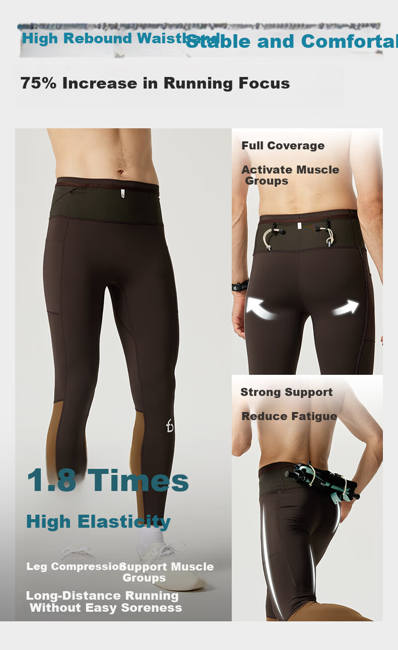 Feibit [Off-Road Long Pants] Men's Compression Tight Quick-Dry Marathon Trail Running Hiking Pole Pants Classic Black L 4