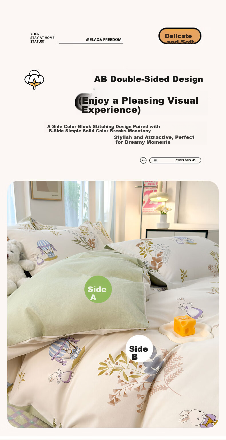 Jinhao A-Class Pure Cotton Brushed Quilt Cover 7A Antibacterial Mite-Resistant 100% Cotton Duvet Cover for 150x200cm Quilt Peter 1