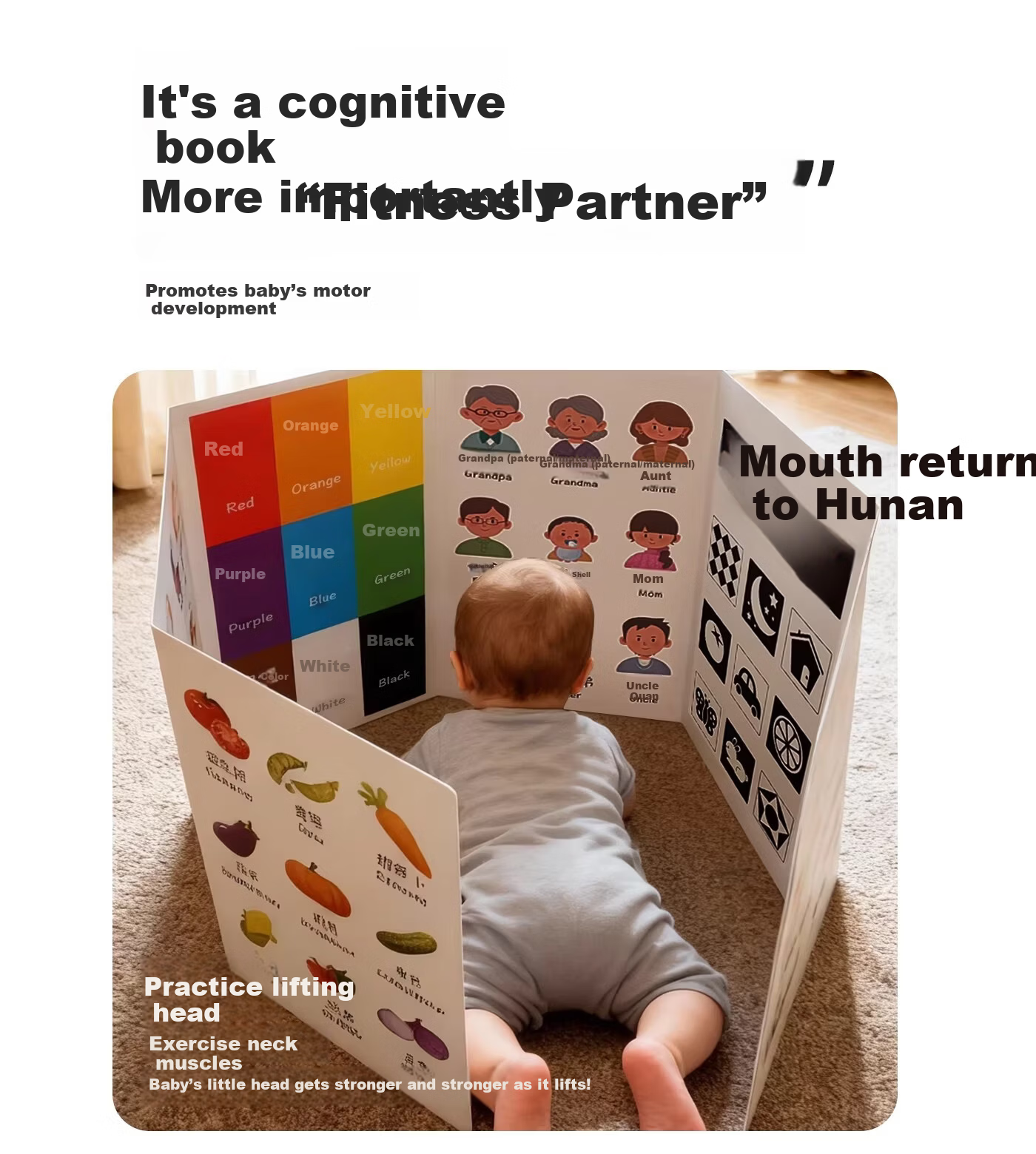 Licheers Baby Cognitive Cards Folding Montessori Early Education Educational Toy First Birthday Gift Infant Learning Tool 3D Word Book 4