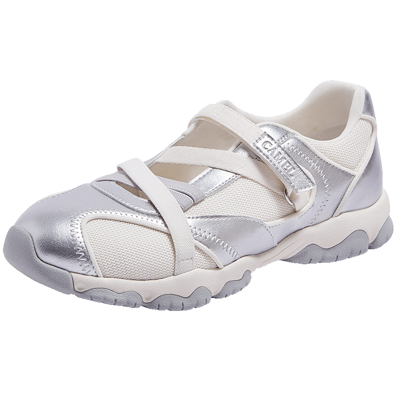 CAMEL Ballet Mary Jane Training Shoes Women Velcro Height Increasing Casual Sports Shoes L26A577055 Silver/White 36