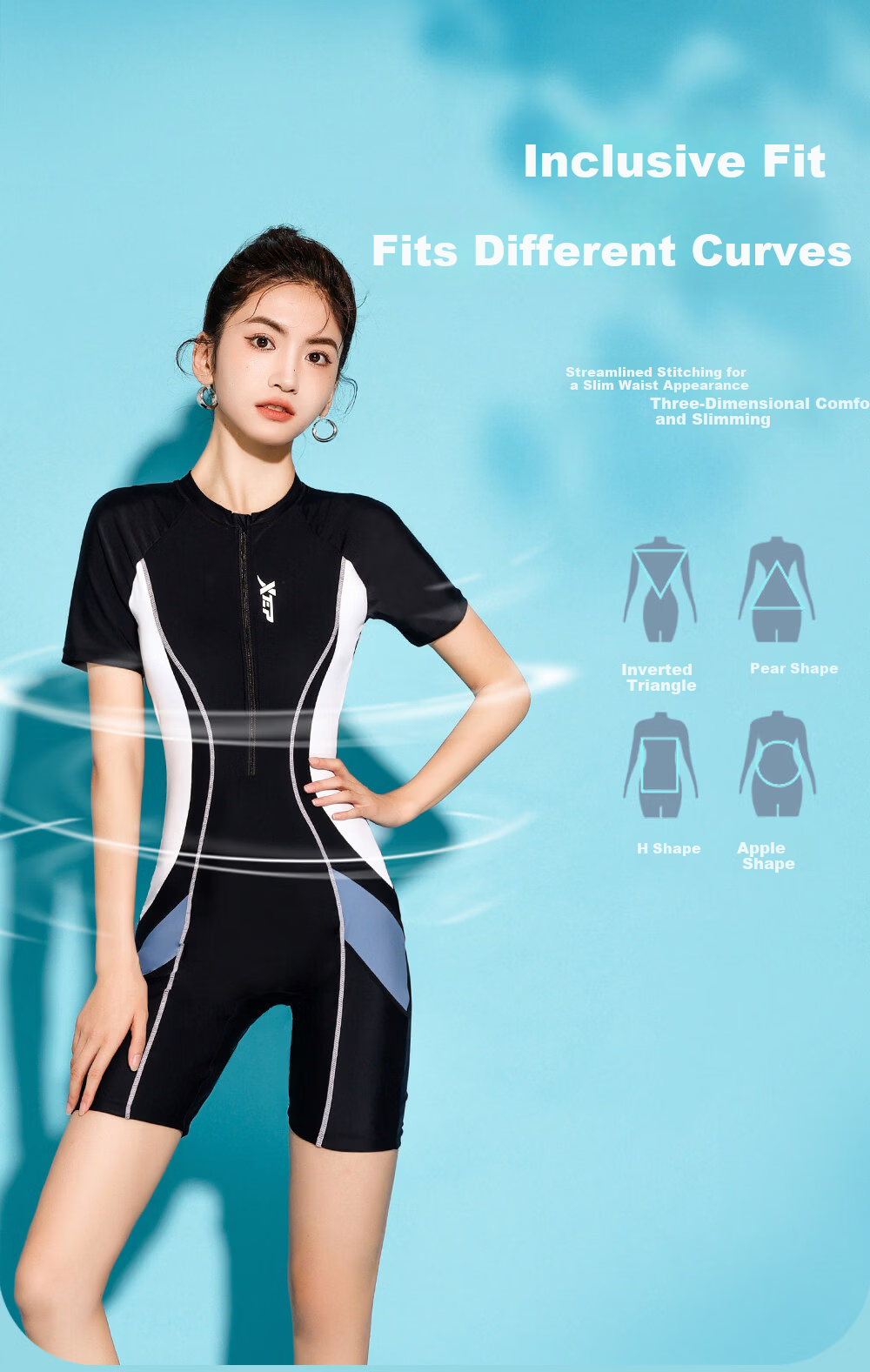 Xtep Women's Professional One-Piece Swimwear Large Size Slimming Conservative Square Leg Swimsuit for Swimming Pool Vacation Hot Spring 3