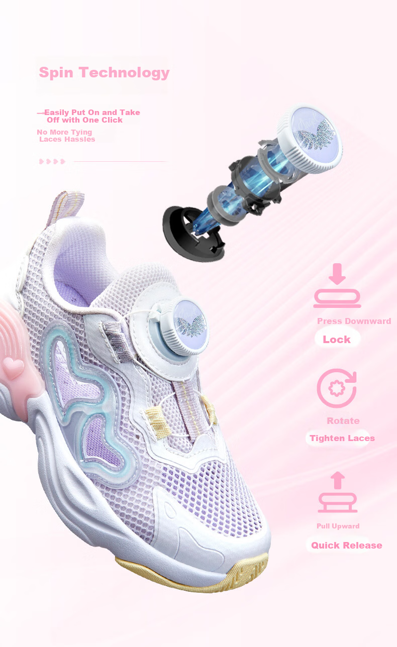 XTEP Kids Toddler Summer Girls Button Hollow Breathable Sports Shoes Light Purple/New White Size 30 12