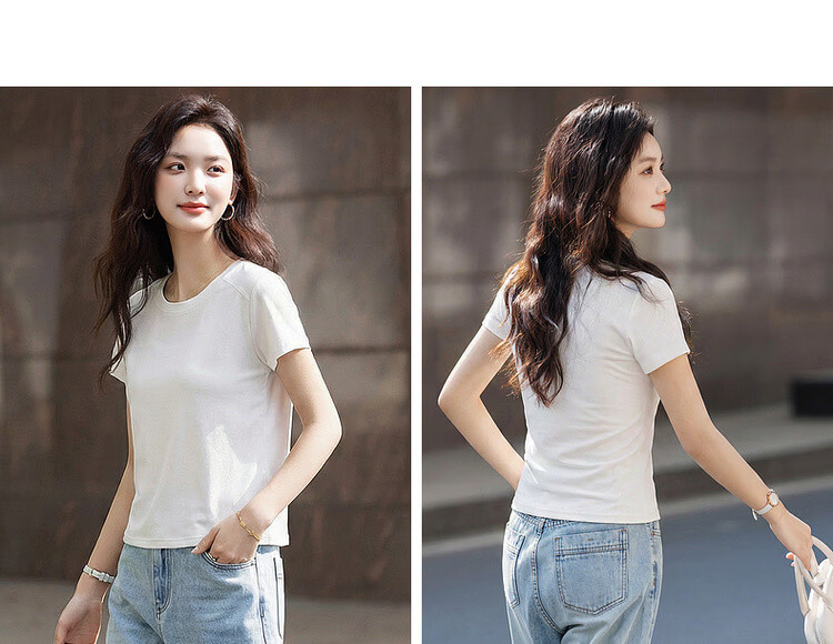 Demana [Smooth Lyocell] Summer Simple Style Round Neck Short Sleeve Slim Fit Petite Versatile High-End Women's T-Shirt 12