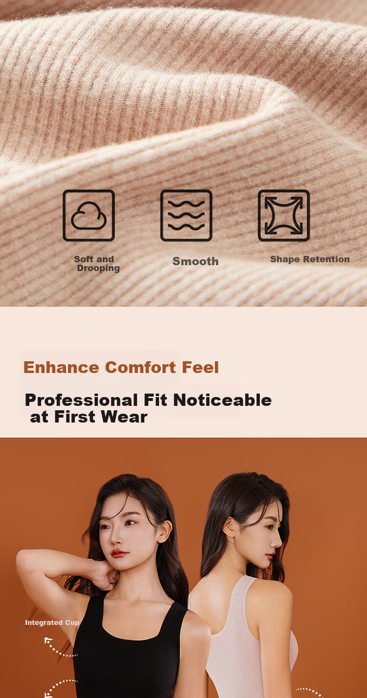 GUJIN Seamless Thermal Vest for Women with Chest Pad, No Bra Needed, Camellia Oil Infused Cashmere Protein Moisturizing Slim Fit 6