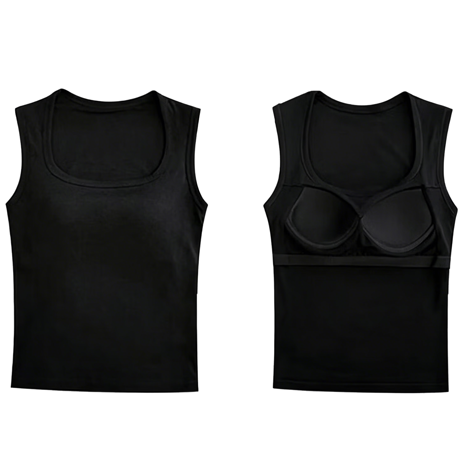 BOPRUIEY Women's Camisole Tank Top with Built-In Bra Pads, Thin Summer Style, Square Neckline, Sleeveless Sports Undershirt, Long Style for Outer Wear