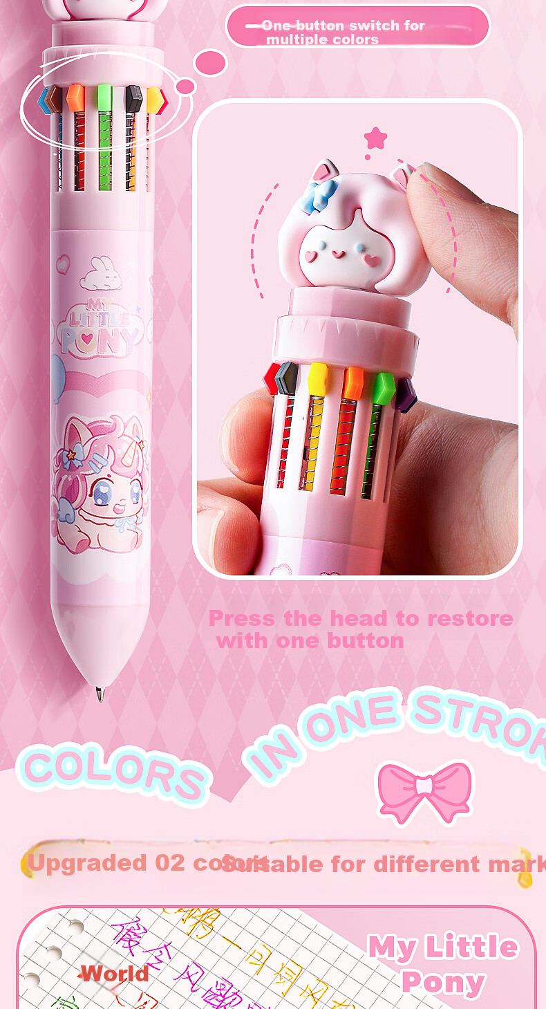 Kaba Bear 12-Color Ballpoint Pen Single Pack Cute Creative Click Pen for Elementary Students Note Taking Panda Panda 3