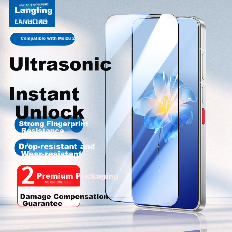 LANGLING [2-Pack | Ultrasonic Unlock] Full Coverage Tempered Glass Screen Protector for Meizu 22, Ultra-Thin, High-Definition, Anti-Drop, Anti-Fingerprint, No White Edges