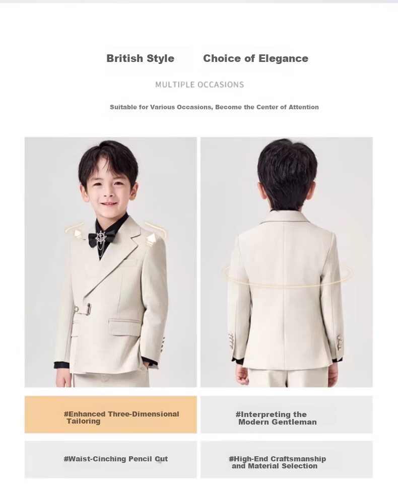 Romon Kids Suit Set Flower Boy Piano Performance Host Tuxedo Boys First Birthday Suit Off-White 160 6
