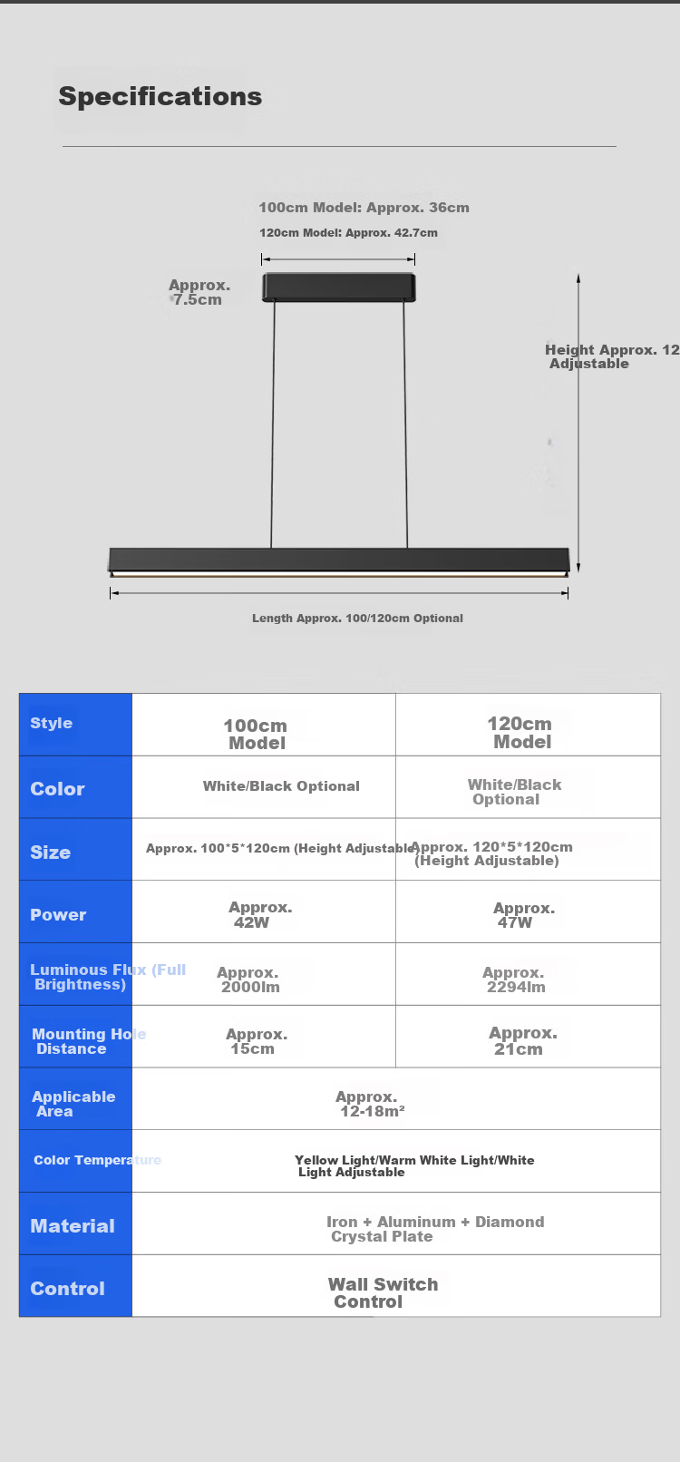 OPPLE Full Spectrum Smart Eye Protection High Brightness Linear Pendant Dining Light High CRI Modern Minimalist Black 42W 11
