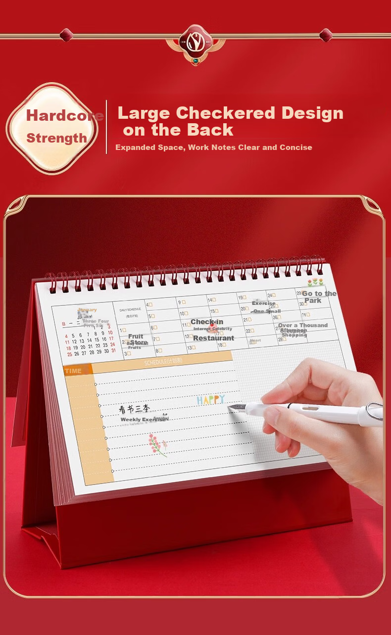 Muulee 2026 Custom Large Chinese Red Festive Triangle Desk Calendar Corporate Gift Business Desktop Calendar Year of the Horse New Monthly Calendar 17