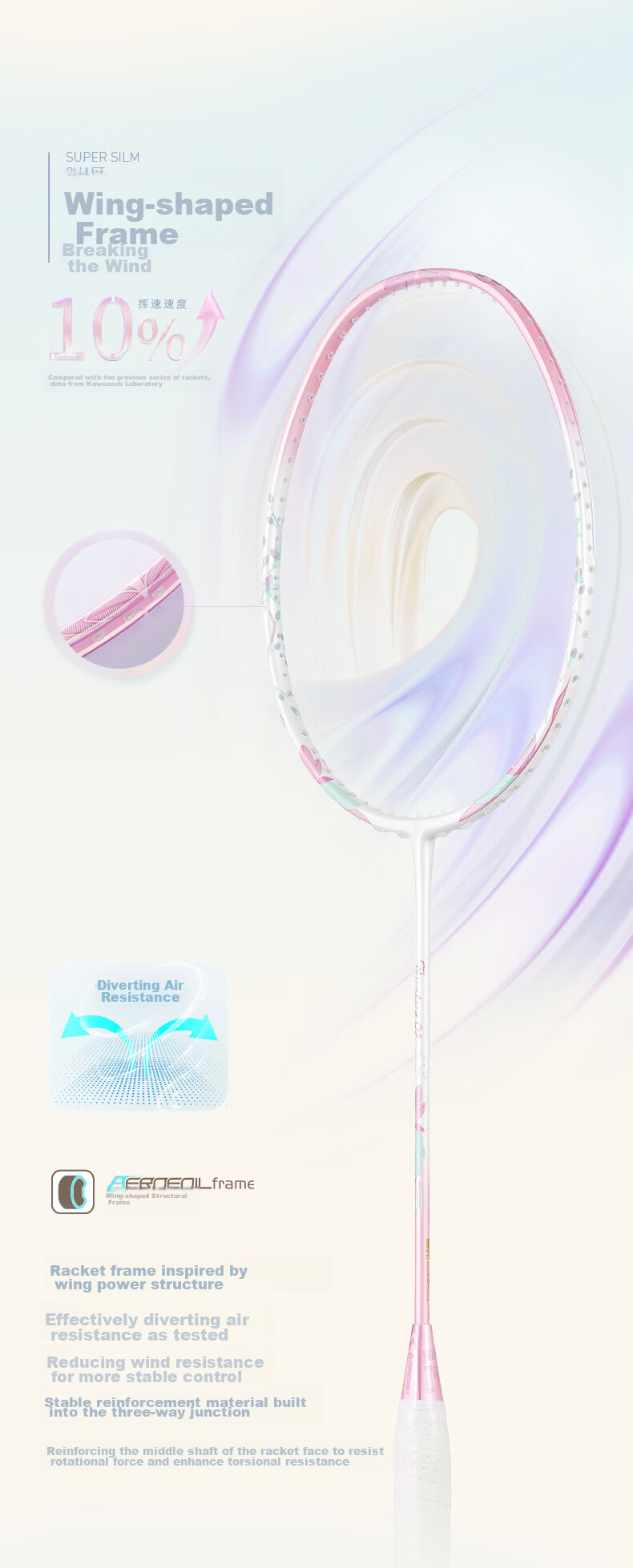 Kawasaki Badminton Racket, Full Carbon Fiber Single Racket, Goddess Blue Porcelain, Advanced Racket Q5 Qingcheng Yuna Huda Blue (Pre-Strung) 3