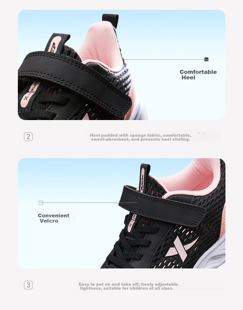 XTEP Youth Running Shoes Campus Velcro Design Student Outdoor Sports Shoes Black/New White Size 39 19