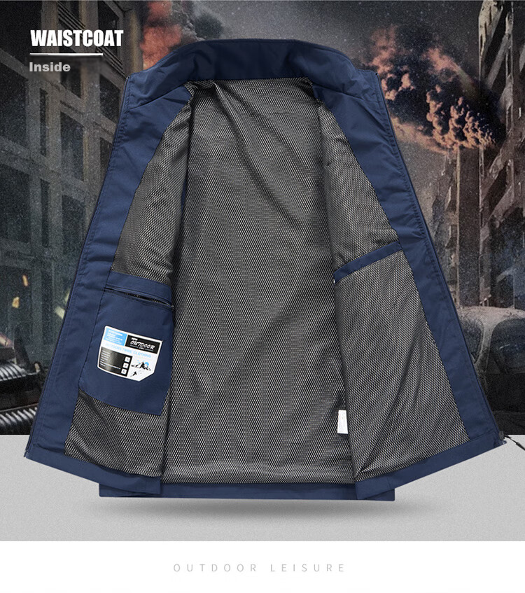 JEEP SPIRIT Men's Outdoor Casual Quick-Dry Vest Breathable Simple Stand Collar Photography Jacket Black L 11