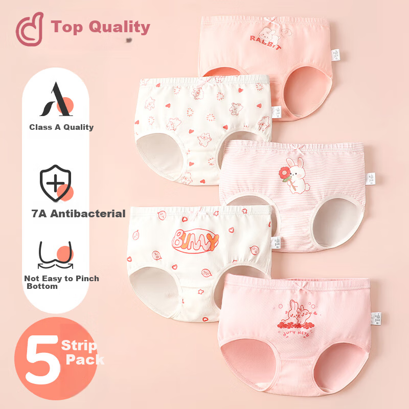 Dingguagua 5-Pack Girls' Cotton Antibacterial Breathable Briefs for Children Age 10A