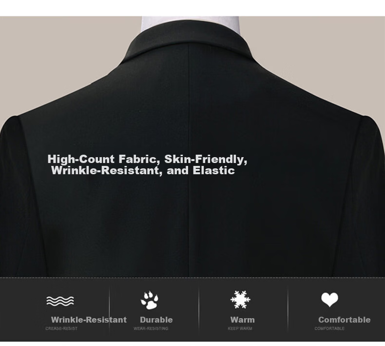 ROMON Men's Business Slim Fit Suit Jacket Formal Wedding Groom Navy Blue L 6