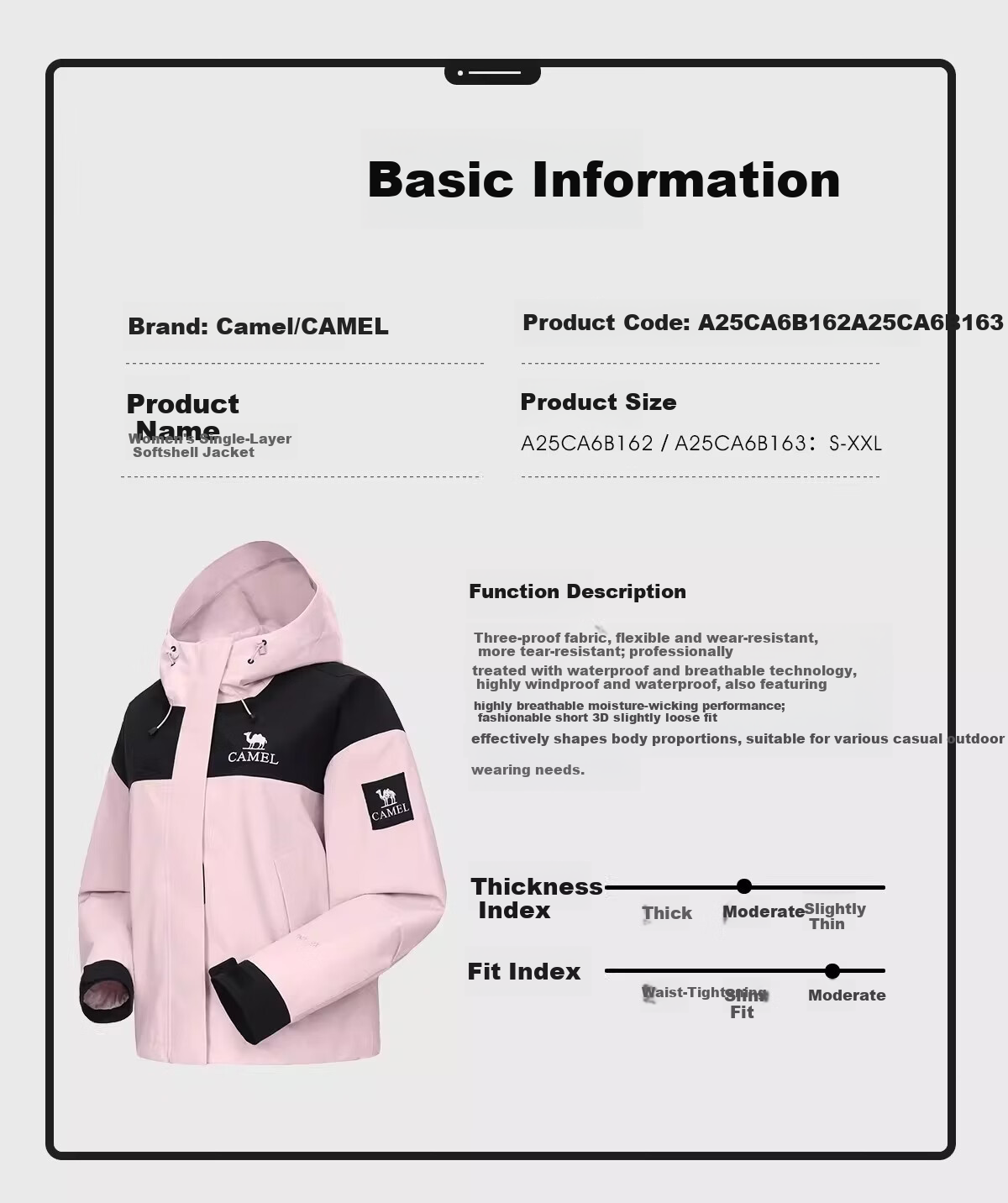 CAMEL [Three-Proof] Outdoor Single-Layer Waterproof Jacket Unisex New Lightweight Mountaineering Coat 14