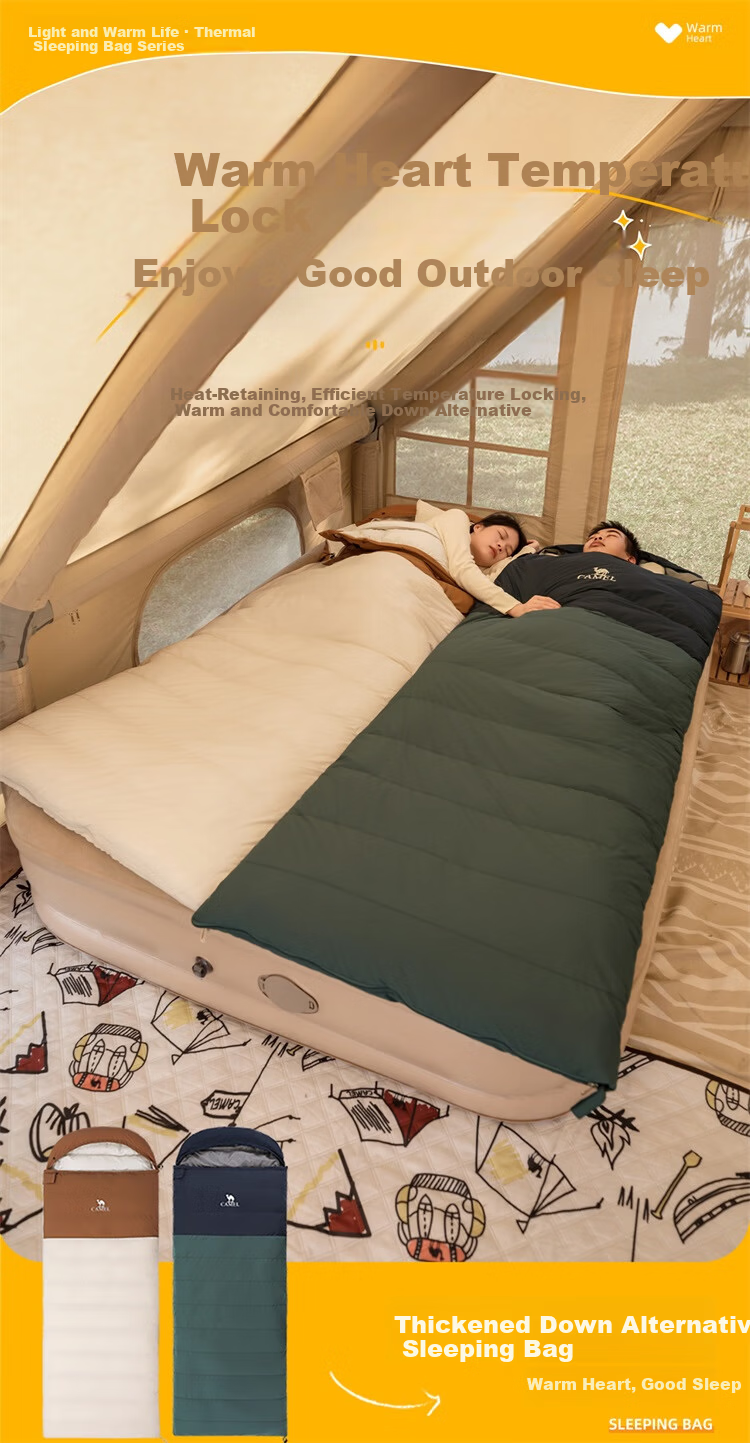 CAMEL Outdoor Camping Envelope Sleeping Bag, Winter Thickened Portable Wilderness Travel Nap Bag, 173CL05103, Emerald Gree 1