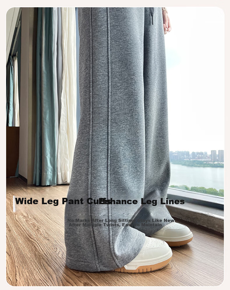 Miiow Women's Casual Wide-Leg Sweatpants 2026 Spring Summer Thin Loose Sports Pants Straight-Leg High-End Gray Slimming 14