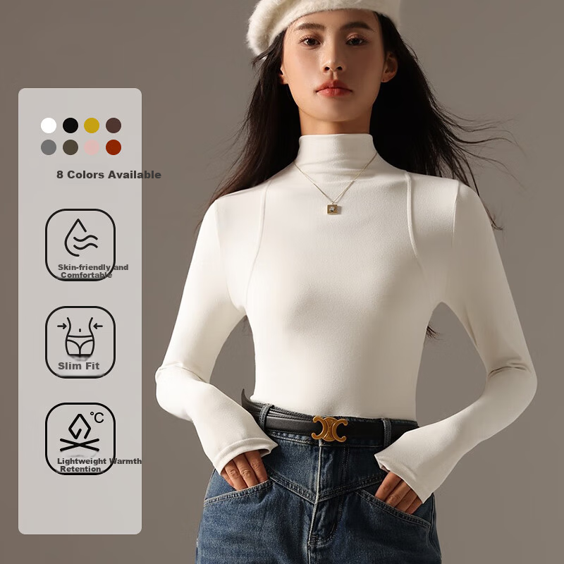 YUZHAOLIN Women's Slim Fit Half Turtleneck Fleece Lined Ribbed Thermal Top Black Autumn Winter