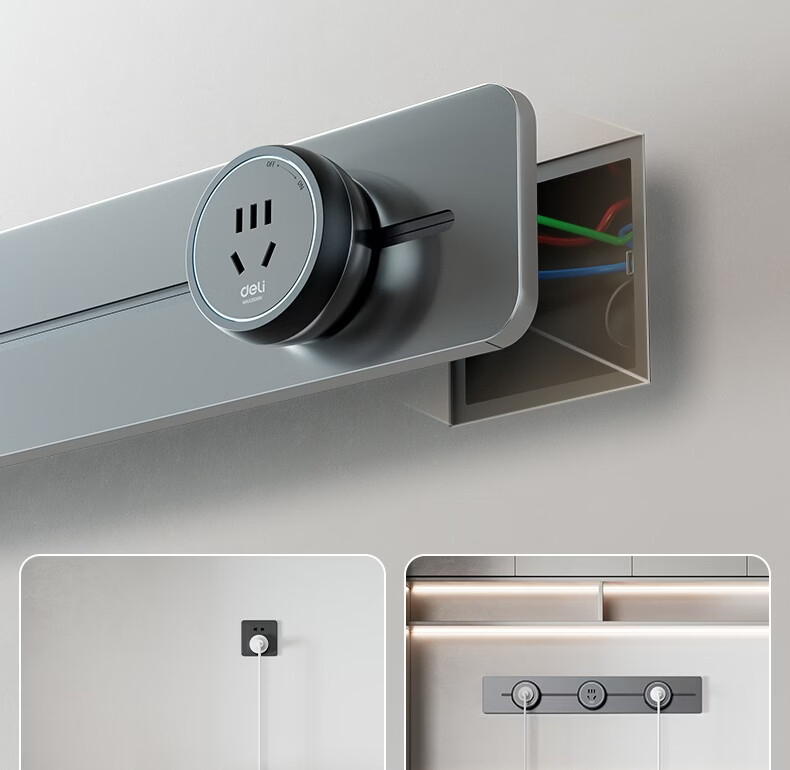 Deli Track Socket Movable Power Strip Rail Type Guide Rail Socket Sideboard Switch Socket Panel Slim 50cm + 3 Five-Hole Outlets Dusk Gray LU6105 14