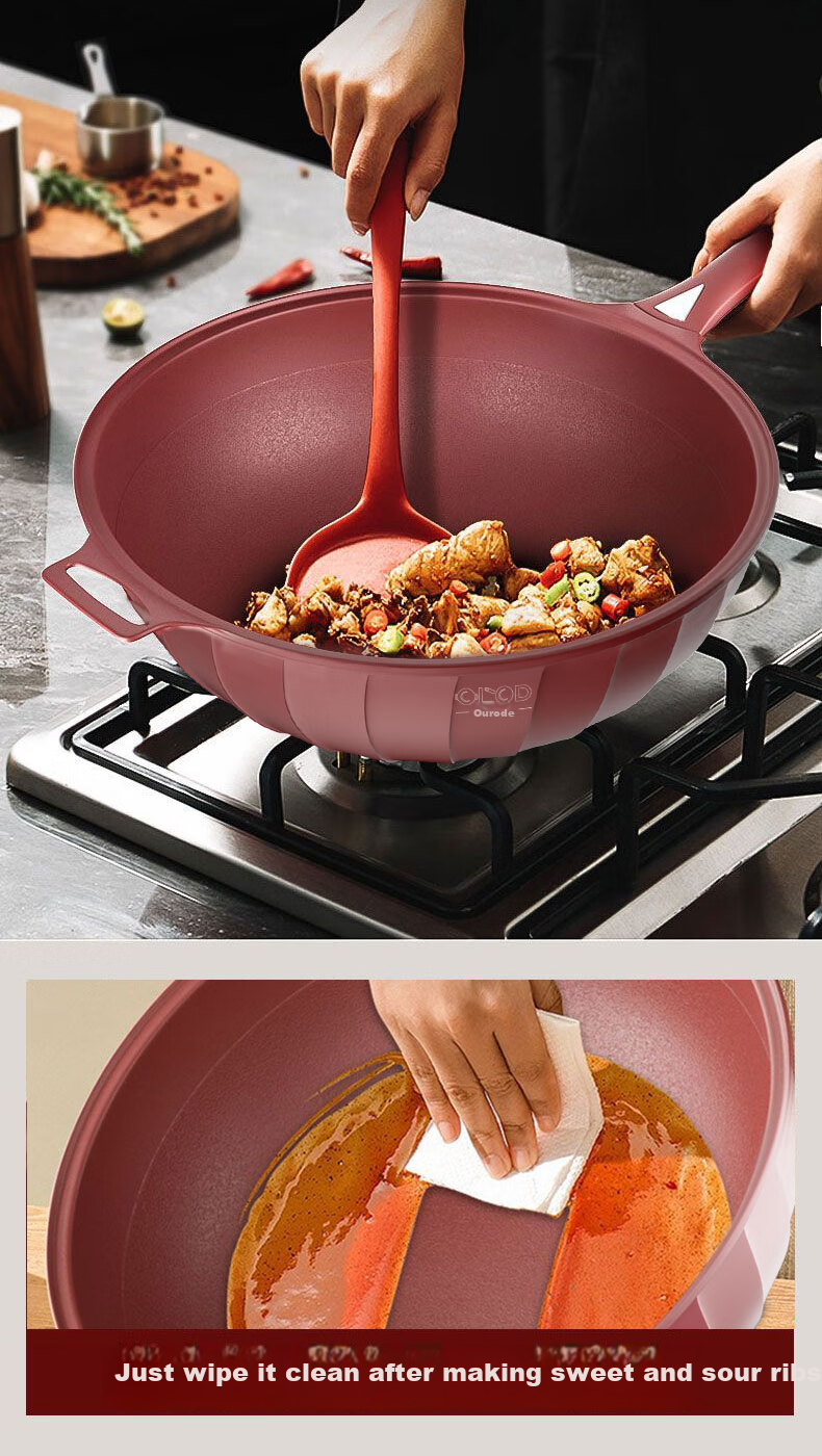 Oluode Purple Clay Non-Stick Health Titanium Alloy Frying Pan Stir-Fry Pan Household Flat Bottom Pan Compatible with Gas Stove and Induction Cooker 5