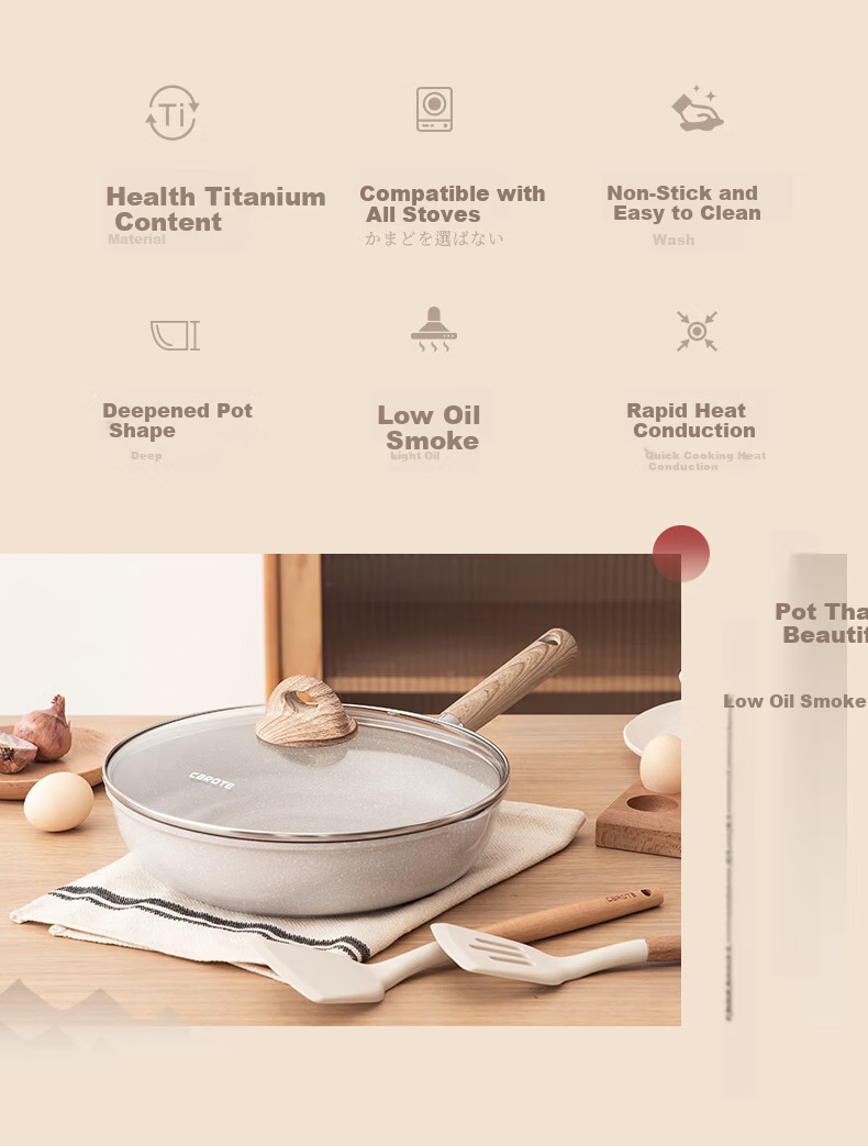 CaROTE Maifan Stone Non-Stick Titanium Frying Pan 24cm for Home Use Steak Pan Small Egg Pancake Pan Induction Cooker Compatible 2