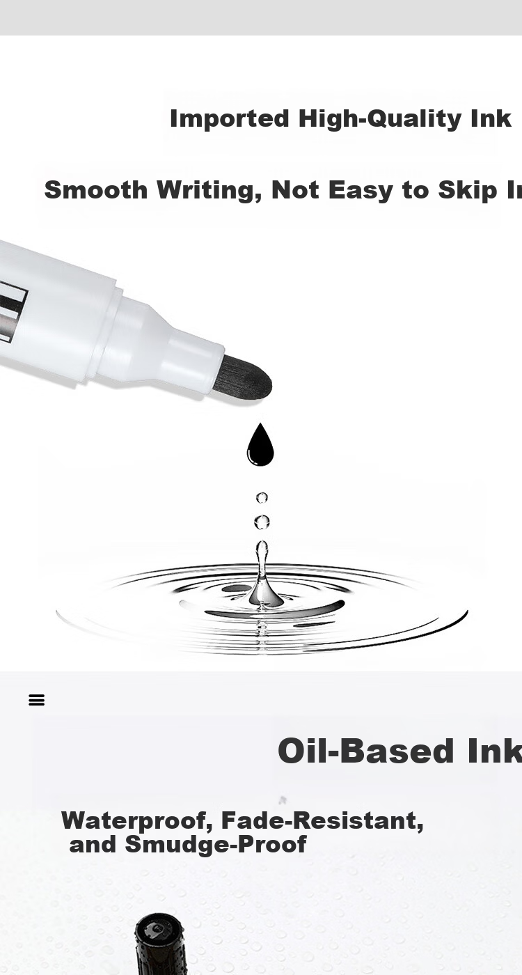 Jufu Black Double-Ended 0.5mm/1.2mm Oil-Based Marker Pen Office Logistics Express Meeting Signature Marker Student Children's Art Liner Pen 10pcs/Box 4