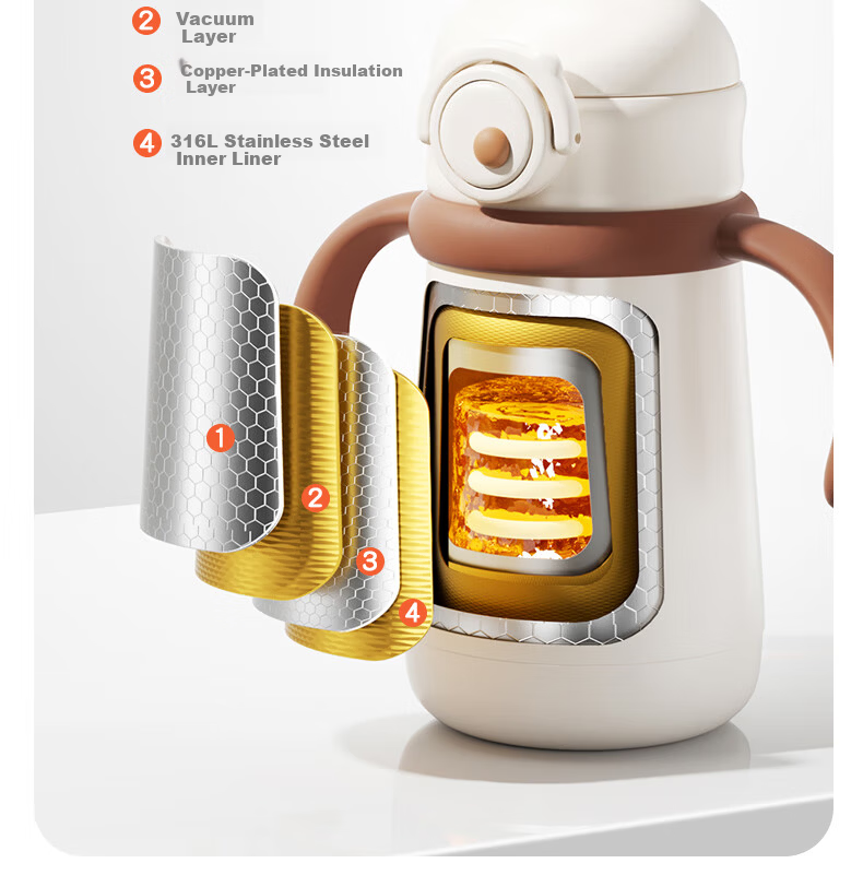 Kamidi Children's Insulated Bottle Infant Thermos Water Bottle Small Age Baby 316L Stainless Steel Straw Baby Bottle 400ml 12
